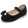 imagePANDANINJIA Rika Girls Dress Shoes Flower Girl Mary Jane Flats Wedding Party School Shoes for Toddler Little Kid Big KidBlacksuede