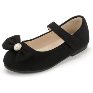 imagePANDANINJIA Rika Girls Dress Shoes Flower Girl Mary Jane Flats Wedding Party School Shoes for Toddler Little Kid Big KidBlacksuede