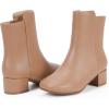 imagePANDANINJIA Girls Boots Fashion SquareToe Dress Boots Low Heel Alyssa Ankle Booties with Zipper for Toddler Little Kids Big KidsBrown Pu