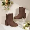 imagePANDANINJIA Girls Boots Fashion SquareToe Dress Boots Low Heel Alyssa Ankle Booties with Zipper for Toddler Little Kids Big KidsBrownsuede