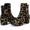 imagePANDANINJIA Girls Boots Fashion SquareToe Dress Boots Low Heel Alyssa Ankle Booties with Zipper for Toddler Little Kids Big KidsLeopard Suede