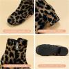 imagePANDANINJIA Girls Boots Fashion SquareToe Dress Boots Low Heel Alyssa Ankle Booties with Zipper for Toddler Little Kids Big KidsLeopard Suede