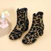 imagePANDANINJIA Girls Boots Fashion SquareToe Dress Boots Low Heel Alyssa Ankle Booties with Zipper for Toddler Little Kids Big KidsLeopard Suede