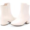 imagePANDANINJIA Girls Boots Fashion SquareToe Dress Boots Low Heel Alyssa Ankle Booties with Zipper for Toddler Little Kids Big KidsOffwhite Pu 01
