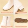 imagePANDANINJIA Girls Boots Fashion SquareToe Dress Boots Low Heel Alyssa Ankle Booties with Zipper for Toddler Little Kids Big KidsOffwhite Pu 01