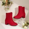 imagePANDANINJIA Girls Boots Fashion SquareToe Dress Boots Low Heel Alyssa Ankle Booties with Zipper for Toddler Little Kids Big KidsRed Suede
