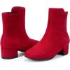 imagePANDANINJIA Girls Boots Fashion SquareToe Dress Boots Low Heel Alyssa Ankle Booties with Zipper for Toddler Little Kids Big KidsRed Suede