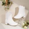 imagePANDANINJIA Girls Boots Fashion SquareToe Dress Boots Low Heel Alyssa Ankle Booties with Zipper for Toddler Little Kids Big KidsWhite Pu