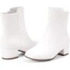imagePANDANINJIA Girls Boots Fashion SquareToe Dress Boots Low Heel Alyssa Ankle Booties with Zipper for Toddler Little Kids Big KidsWhite Pu