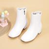 imagePANDANINJIA Girls Boots Fashion SquareToe Dress Boots Low Heel Alyssa Ankle Booties with Zipper for Toddler Little Kids Big KidsWhite Pu