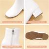 imagePANDANINJIA Girls Boots Fashion SquareToe Dress Boots Low Heel Alyssa Ankle Booties with Zipper for Toddler Little Kids Big KidsWhite Pu