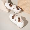 imagePANDANINJIA Girls Dress Shoes Ballet Flats Mary Jane Elastic Cross Strap Little Big Kid Low Heels Flower Girl ShoesIvory