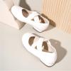 imagePANDANINJIA Girls Dress Shoes Ballet Flats Mary Jane Elastic Cross Strap Little Big Kid Low Heels Flower Girl ShoesWhite
