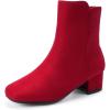 imagePANDANINJIA Girls Boots Fashion SquareToe Dress Boots Low Heel Alyssa Ankle Booties with Zipper for Toddler Little Kids Big KidsRed Suede