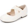 imagePANDANINJIA Girls Dress Shoes Ballet Flats Mary Jane Elastic Cross Strap Little Big Kid Low Heels Flower Girl ShoesIvory
