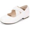 imagePANDANINJIA Girls Dress Shoes Ballet Flats Mary Jane Elastic Cross Strap Little Big Kid Low Heels Flower Girl ShoesWhite