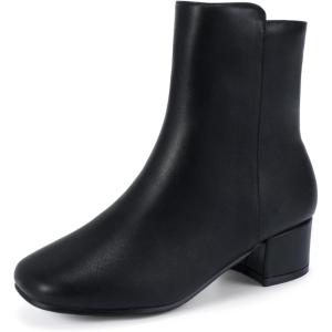 imagePANDANINJIA Girls Boots Fashion SquareToe Dress Boots Low Heel Alyssa Ankle Booties with Zipper for Toddler Little Kids Big KidsBlack Pu N