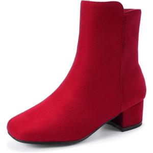 imagePANDANINJIA Girls Boots Fashion SquareToe Dress Boots Low Heel Alyssa Ankle Booties with Zipper for Toddler Little Kids Big KidsRed Suede
