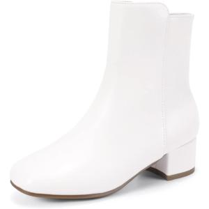 imagePANDANINJIA Girls Boots Fashion SquareToe Dress Boots Low Heel Alyssa Ankle Booties with Zipper for Toddler Little Kids Big KidsWhite Pu