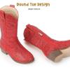 imagePANDANINJIA Girls Cowgirl Cowboy Boots Rhinestone Sparkly Kid Toddler Boots Bootie Mid Calf Round Toe Western Horse Riding BootRed Rhinestone
