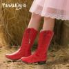 imagePANDANINJIA Girls Cowgirl Cowboy Boots Rhinestone Sparkly Kid Toddler Boots Bootie Mid Calf Round Toe Western Horse Riding BootRed Rhinestone