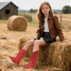 imagePANDANINJIA Girls Cowgirl Cowboy Boots Rhinestone Sparkly Kid Toddler Boots Bootie Mid Calf Round Toe Western Horse Riding BootRed Rhinestone