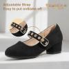 imagePANDANINJIA Girls Dress Shoes Little Big Kids Mary Jane Low Heels Buckle Round Toe Flower Girl Wedding Church Party School Pump ShoesBlack Suede