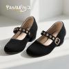 imagePANDANINJIA Girls Dress Shoes Little Big Kids Mary Jane Low Heels Buckle Round Toe Flower Girl Wedding Church Party School Pump ShoesBlack Suede