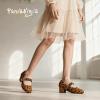 imagePANDANINJIA Girls Dress Shoes Little Big Kids Mary Jane Low Heels Buckle Round Toe Flower Girl Wedding Church Party School Pump ShoesLeopard Suede