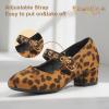 imagePANDANINJIA Girls Dress Shoes Little Big Kids Mary Jane Low Heels Buckle Round Toe Flower Girl Wedding Church Party School Pump ShoesLeopard Suede