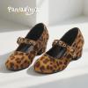 imagePANDANINJIA Girls Dress Shoes Little Big Kids Mary Jane Low Heels Buckle Round Toe Flower Girl Wedding Church Party School Pump ShoesLeopard Suede