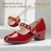 imagePANDANINJIA Girls Dress Shoes Little Big Kids Mary Jane Low Heels Buckle Round Toe Flower Girl Wedding Church Party School Pump ShoesRed Patent