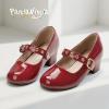 imagePANDANINJIA Girls Dress Shoes Little Big Kids Mary Jane Low Heels Buckle Round Toe Flower Girl Wedding Church Party School Pump ShoesRed Patent
