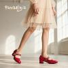 imagePANDANINJIA Girls Dress Shoes Little Big Kids Mary Jane Low Heels Buckle Round Toe Flower Girl Wedding Church Party School Pump ShoesRed Patent