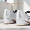 imagePANDANINJIA Girls Dress Shoes Little Big Kids Mary Jane Low Heels Buckle Round Toe Flower Girl Wedding Church Party School Pump ShoesSilver Pu