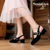 imagePANDANINJIA Girls Dress Shoes Little Big Kids Mary Jane Low Heels Buckle Round Toe Flower Girl Wedding Church Party School Pump ShoesW Black Nubuck