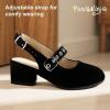 imagePANDANINJIA Girls Dress Shoes Little Big Kids Mary Jane Low Heels Buckle Round Toe Flower Girl Wedding Church Party School Pump ShoesW Black Nubuck