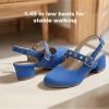 imagePANDANINJIA Girls Dress Shoes Little Big Kids Mary Jane Low Heels Buckle Round Toe Flower Girl Wedding Church Party School Pump ShoesW Blue Denim