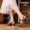 imagePANDANINJIA Girls Dress Shoes Little Big Kids Mary Jane Low Heels Buckle Round Toe Flower Girl Wedding Church Party School Pump ShoesW Brown Pu
