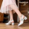 imagePANDANINJIA Girls Dress Shoes Little Big Kids Mary Jane Low Heels Buckle Round Toe Flower Girl Wedding Church Party School Pump ShoesW Silver Pu