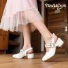 imagePANDANINJIA Girls Dress Shoes Little Big Kids Mary Jane Low Heels Buckle Round Toe Flower Girl Wedding Church Party School Pump ShoesW White Pu