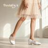 imagePANDANINJIA Girls Dress Shoes Little Big Kids Mary Jane Low Heels Buckle Round Toe Flower Girl Wedding Church Party School Pump ShoesWhite Pu