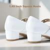 imagePANDANINJIA Girls Dress Shoes Little Big Kids Mary Jane Low Heels Buckle Round Toe Flower Girl Wedding Church Party School Pump ShoesWhite Pu