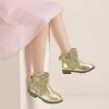 imagePANDANINJIA Girls Boots Toddler Kids Fashion Short Ankle Dress Bow Booties with Side Zipper BootsGoldsequin