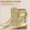 imagePANDANINJIA Girls Boots Toddler Kids Fashion Short Ankle Dress Bow Booties with Side Zipper BootsGoldsequin