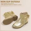 imagePANDANINJIA Girls Boots Toddler Kids Fashion Short Ankle Dress Bow Booties with Side Zipper BootsGoldsequin