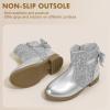 imagePANDANINJIA Girls Boots Toddler Kids Fashion Short Ankle Dress Bow Booties with Side Zipper BootsSilversequin