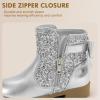 imagePANDANINJIA Girls Boots Toddler Kids Fashion Short Ankle Dress Bow Booties with Side Zipper BootsSilversequin