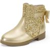 imagePANDANINJIA Girls Boots Toddler Kids Fashion Short Ankle Dress Bow Booties with Side Zipper BootsGoldsequin
