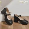 imagePANDANINJIA Girls Dress Shoes Chunky Platform Heels Mary Jane Pumps Round Toe Toddler Little Big Kid Wedding Party ShoesBlack Pu